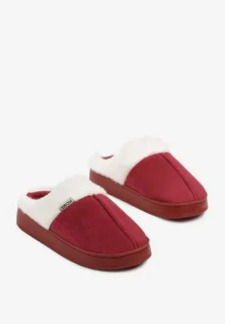 Bordowe Klasyczne Kapcie Vices z Ozdobnym Futrem Eleahilde