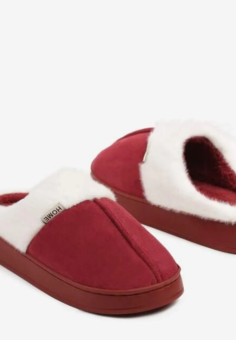 Bordowe Klasyczne Kapcie Vices z Ozdobnym Futrem Eleahilde