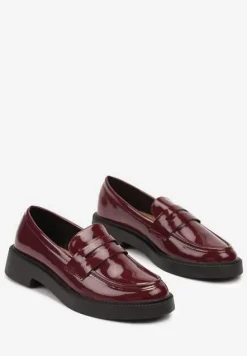 Bordowe Klasyczne Mokasyny z Lakierowanej Ekoskóry Felisse
