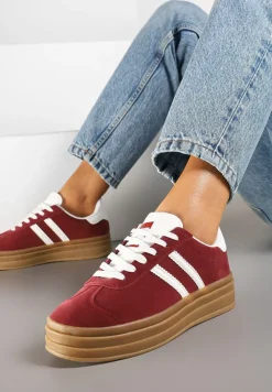 Bordowe Klasyczne Sneakersy na Niewysokiej Platformie Terilee
