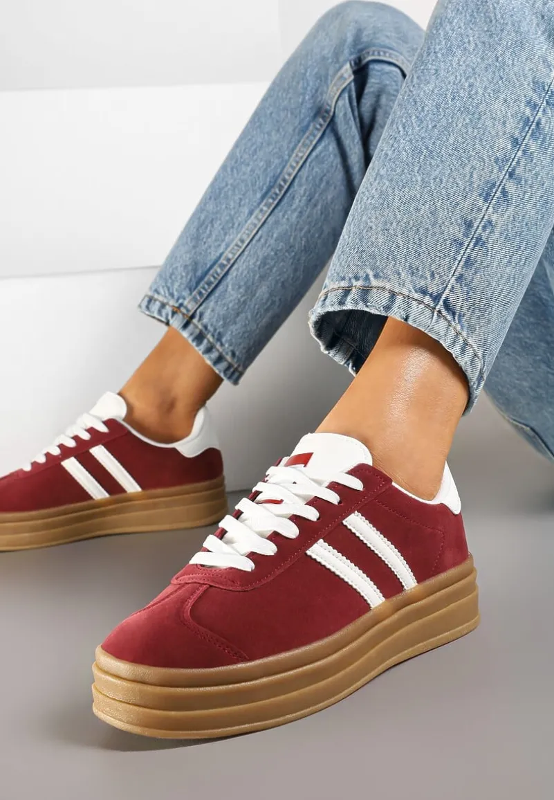 Bordowe Klasyczne Sneakersy na Niewysokiej Platformie Terilee