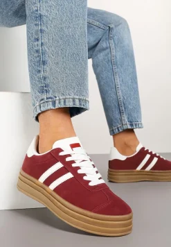 Bordowe Klasyczne Sneakersy na Niewysokiej Platformie Terilee