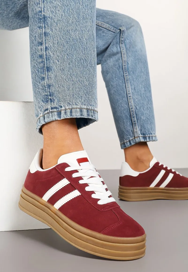 Bordowe Klasyczne Sneakersy na Niewysokiej Platformie Terilee