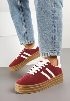 Bordowe Klasyczne Sneakersy na Niewysokiej Platformie Terilee
