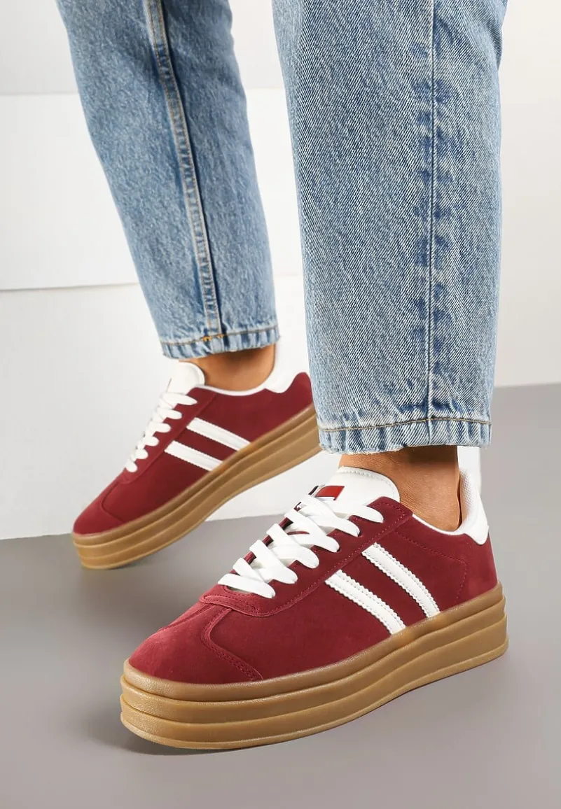 Bordowe Klasyczne Sneakersy na Niewysokiej Platformie Terilee