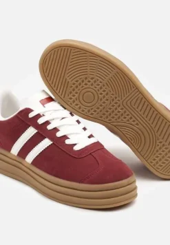 Bordowe Klasyczne Sneakersy na Niewysokiej Platformie Terilee