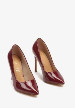 Bordowe Lakierowane Eleganckie Szpilki Vices z Wkładką ze Skóry Naturalnej Innalora