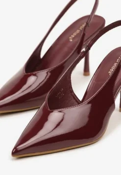 Bordowe Lakierowane Sandały na Szpilce Typu Slingback Addoxie