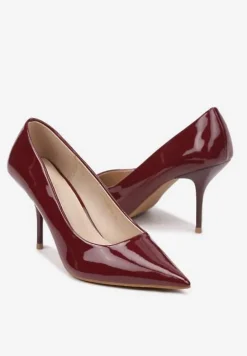Bordowe Lakierowane Szpilki Vices ze Szpiczastym Noskiem Etavia