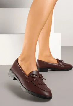 Bordowe Mokasyny z Kokardą i Frędzlami Dovossa