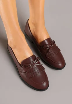 Bordowe Mokasyny z Kokardą i Frędzlami Dovossa