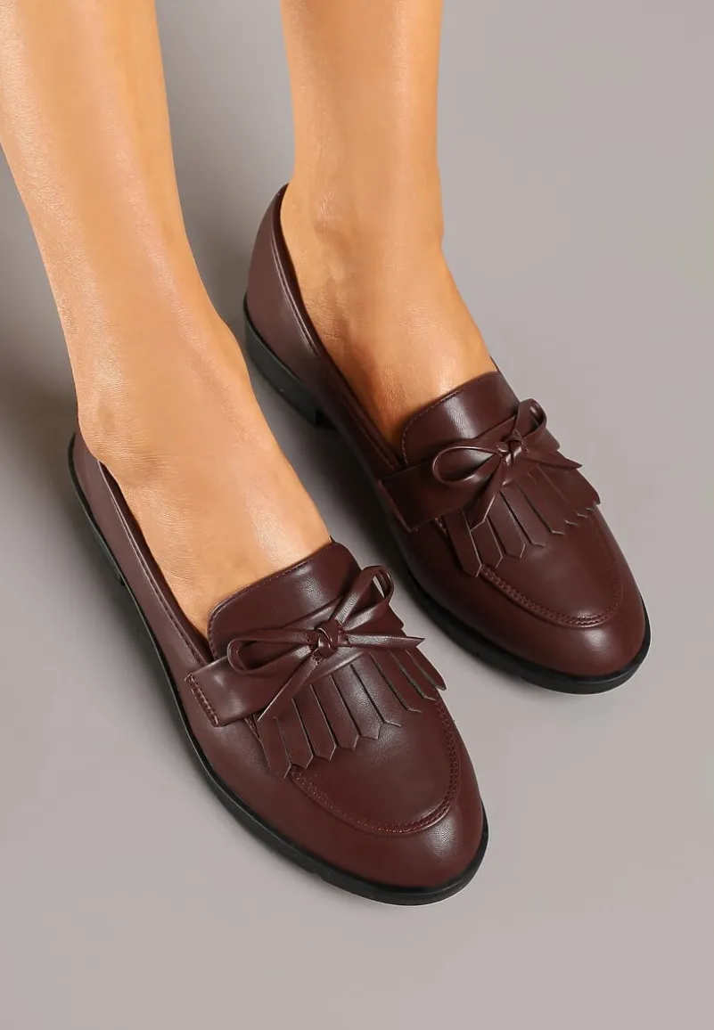 Bordowe Mokasyny z Kokardą i Frędzlami Dovossa