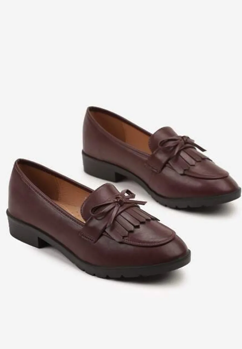 Bordowe Mokasyny z Kokardą i Frędzlami Dovossa
