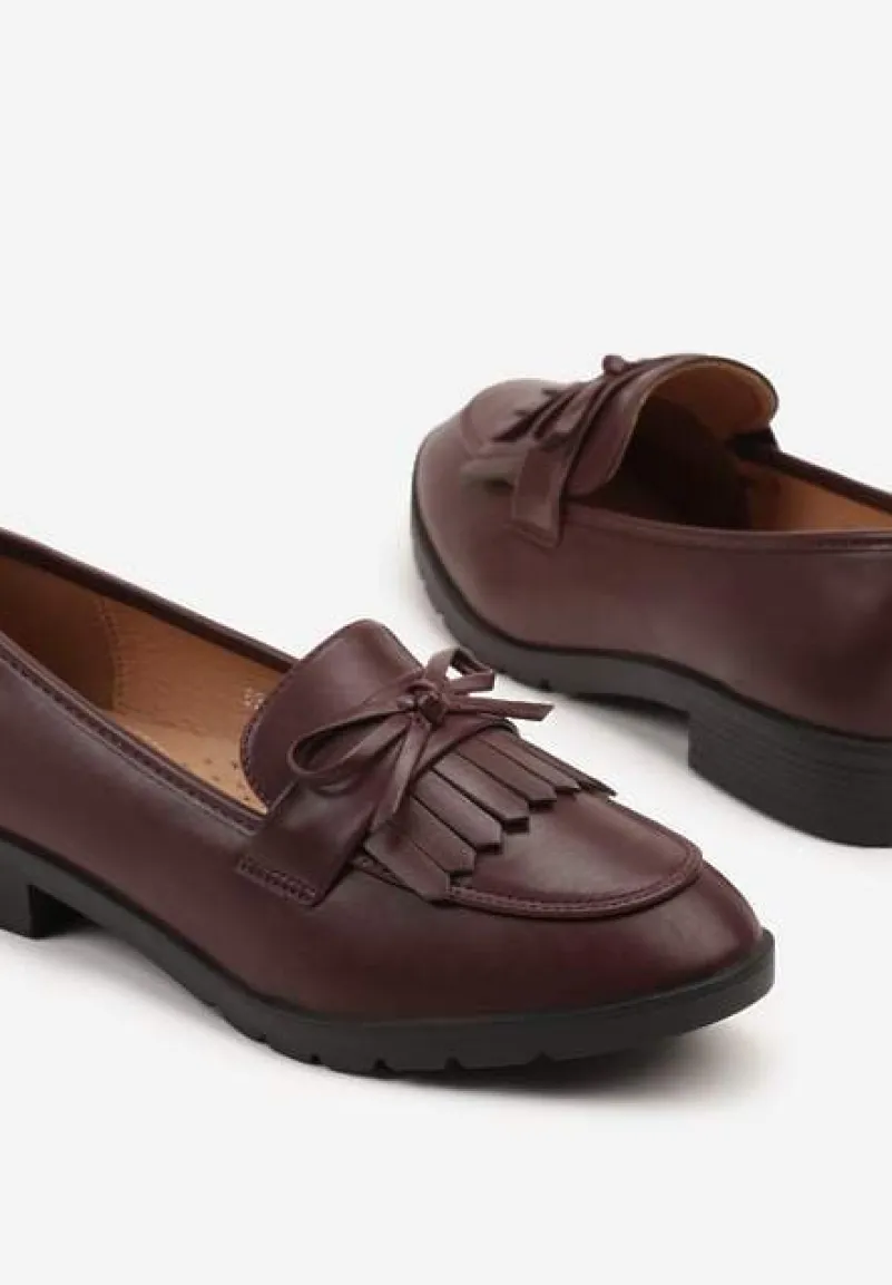 Bordowe Mokasyny z Kokardą i Frędzlami Dovossa