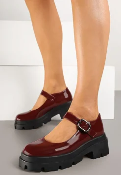 Bordowe Półbuty Lakierowane na Platformie i Słupku w Stylu Mary Jane Omela