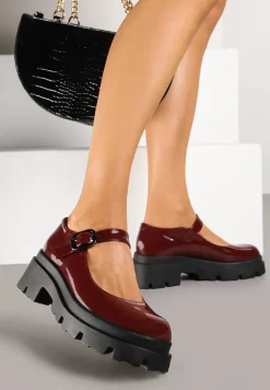 Bordowe Półbuty Lakierowane na Platformie i Słupku w Stylu Mary Jane Omela