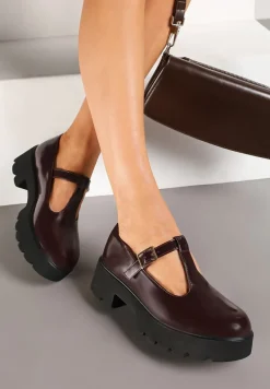 Bordowe Półbuty na Grubej Podeszwie z Zapięciem na Sprzączkę Mevastra