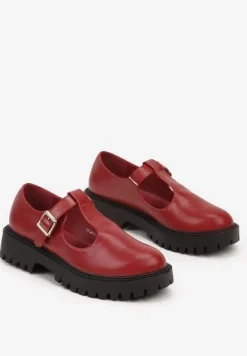 Bordowe Półbuty na Platformie Wykończone Sprzączką Berilora