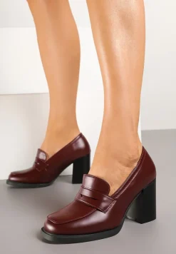 Bordowe Półbuty na Słupku z Kwadratowym Noskiem Teiga