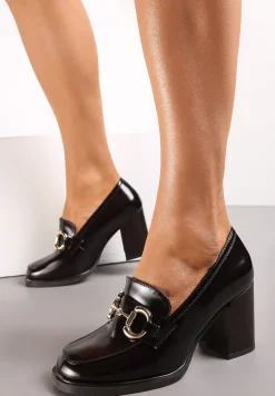 Bordowe Półbuty z Klamerką na Słupku Melias