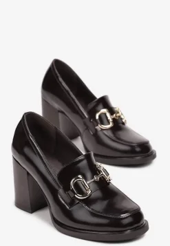 Bordowe Półbuty z Klamerką na Słupku Melias