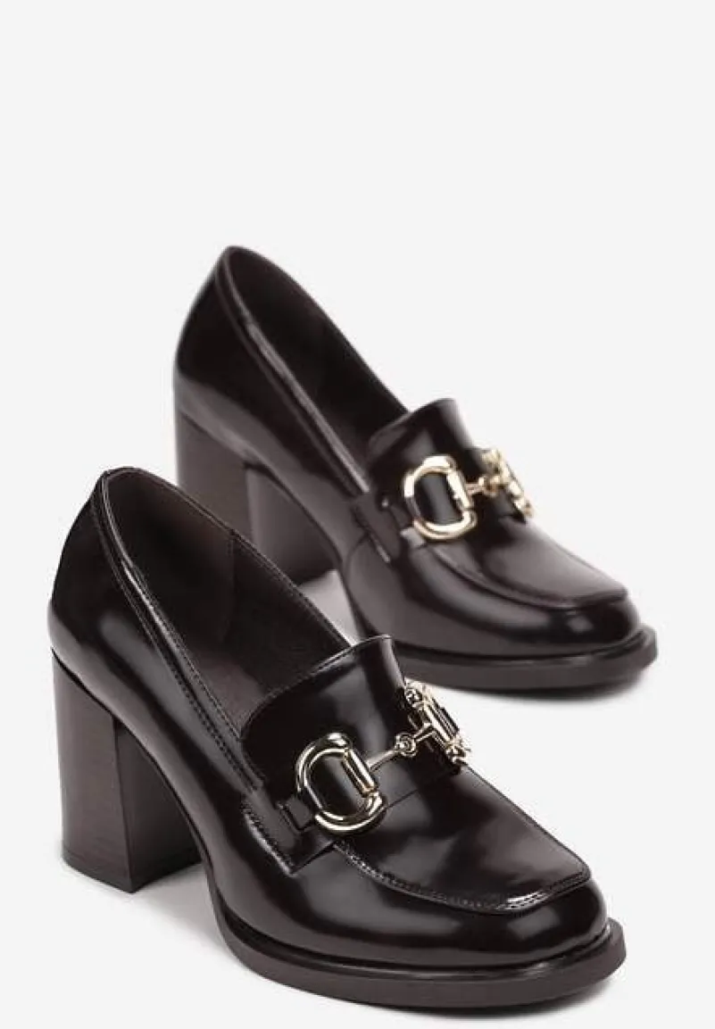 Bordowe Półbuty z Klamerką na Słupku Melias