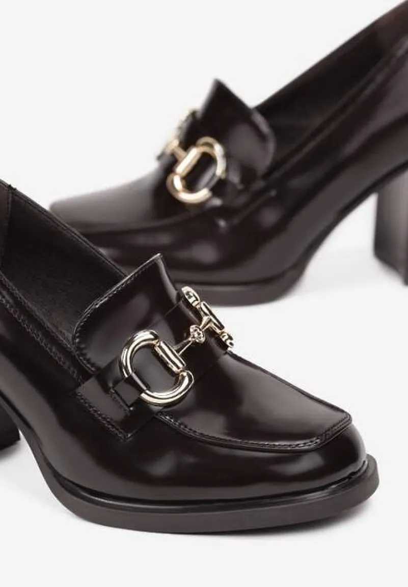 Bordowe Półbuty z Klamerką na Słupku Melias