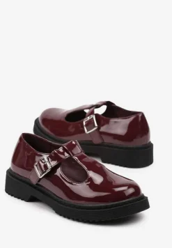 Bordowe Retro Półbuty z Lakierowanym Połyskiem Zapinane na Klamerkę Vortelia