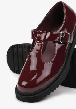 Bordowe Retro Półbuty z Lakierowanym Połyskiem Zapinane na Klamerkę Vortelia