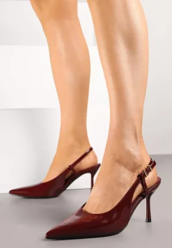 Bordowe Sandały Lakierowane Vices na Szpilce Slingback Raleira