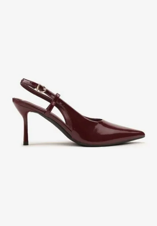 Bordowe Sandały Lakierowane Vices na Szpilce Slingback Raleira