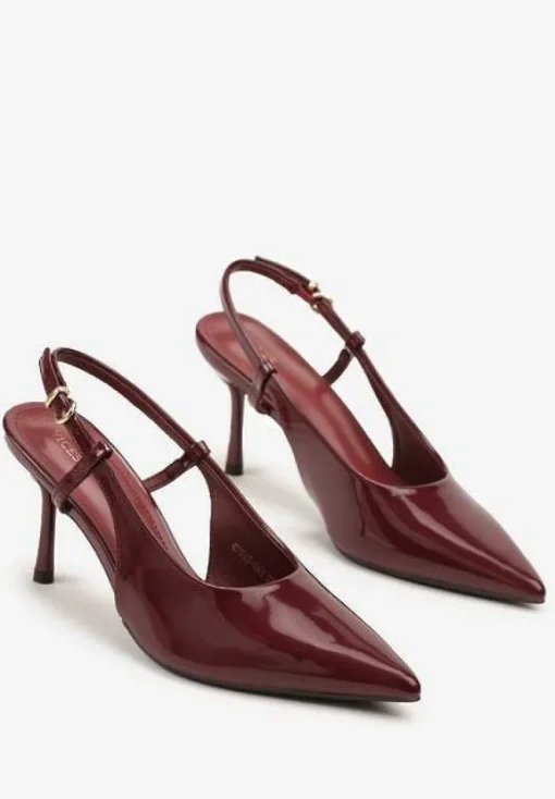Bordowe Sandały Lakierowane Vices na Szpilce Slingback Raleira