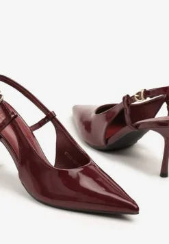 Bordowe Sandały Lakierowane Vices na Szpilce Slingback Raleira