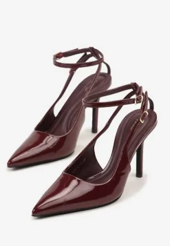 Bordowe Sandały Lakierowane Vices na Szpilce Typu Slingback Dolenita