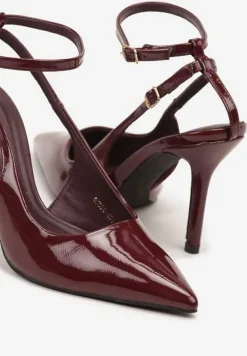 Bordowe Sandały Lakierowane Vices na Szpilce Typu Slingback Dolenita