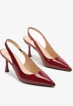 Bordowe Sandały na Obcasie ze Szpiczastym Noskiem i Paskiem przy Pięcie Deovienne