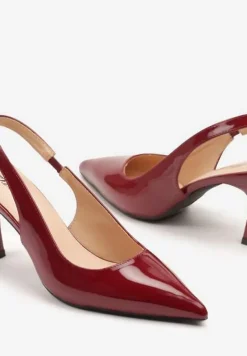 Bordowe Sandały na Obcasie ze Szpiczastym Noskiem i Paskiem przy Pięcie Deovienne