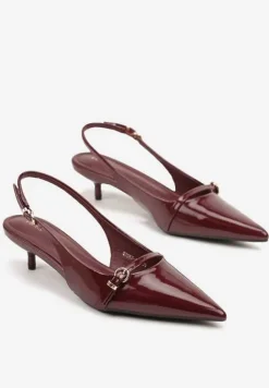 Bordowe Sandały Vices Slingback na Obcasie z Cienkim Paskiem na Nosku Elozira