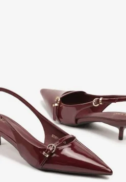 Bordowe Sandały Vices Slingback na Obcasie z Cienkim Paskiem na Nosku Elozira