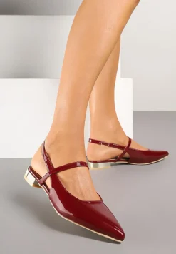 Bordowe Sandały Vices Typu Slingback ze Skórzaną Wkładką i Metaliczną Ozdobą Milozi