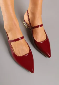 Bordowe Sandały Vices Typu Slingback ze Skórzaną Wkładką i Metaliczną Ozdobą Milozi