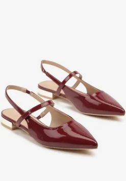 Bordowe Sandały Vices Typu Slingback ze Skórzaną Wkładką i Metaliczną Ozdobą Milozi