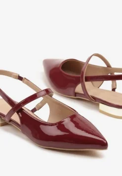 Bordowe Sandały Vices Typu Slingback ze Skórzaną Wkładką i Metaliczną Ozdobą Milozi