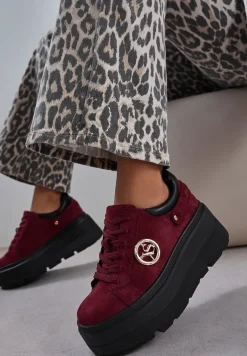 Bordowe Sneakersy Vices na Platformie Ozdobione Metaliczną Aplikacją Tatellia