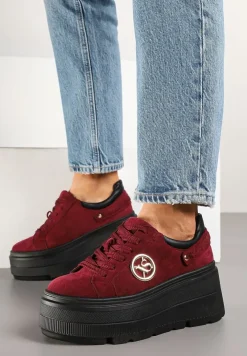 Bordowe Sneakersy Vices na Platformie Ozdobione Metaliczną Aplikacją Tatellia