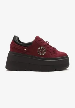 Bordowe Sneakersy Vices na Platformie Ozdobione Metaliczną Aplikacją Tatellia