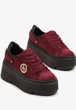Bordowe Sneakersy Vices na Platformie Ozdobione Metaliczną Aplikacją Tatellia