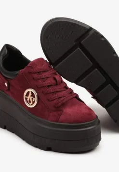 Bordowe Sneakersy Vices na Platformie Ozdobione Metaliczną Aplikacją Tatellia