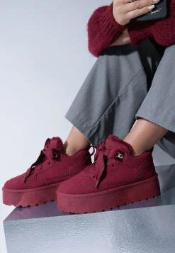 Bordowe Sneakersy Vices Stylizowane na Śniegowce na Platformie Obszyte Futerkiem Naleris
