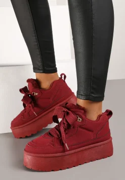 Bordowe Sneakersy Vices Stylizowane na Śniegowce na Platformie Obszyte Futerkiem Naleris